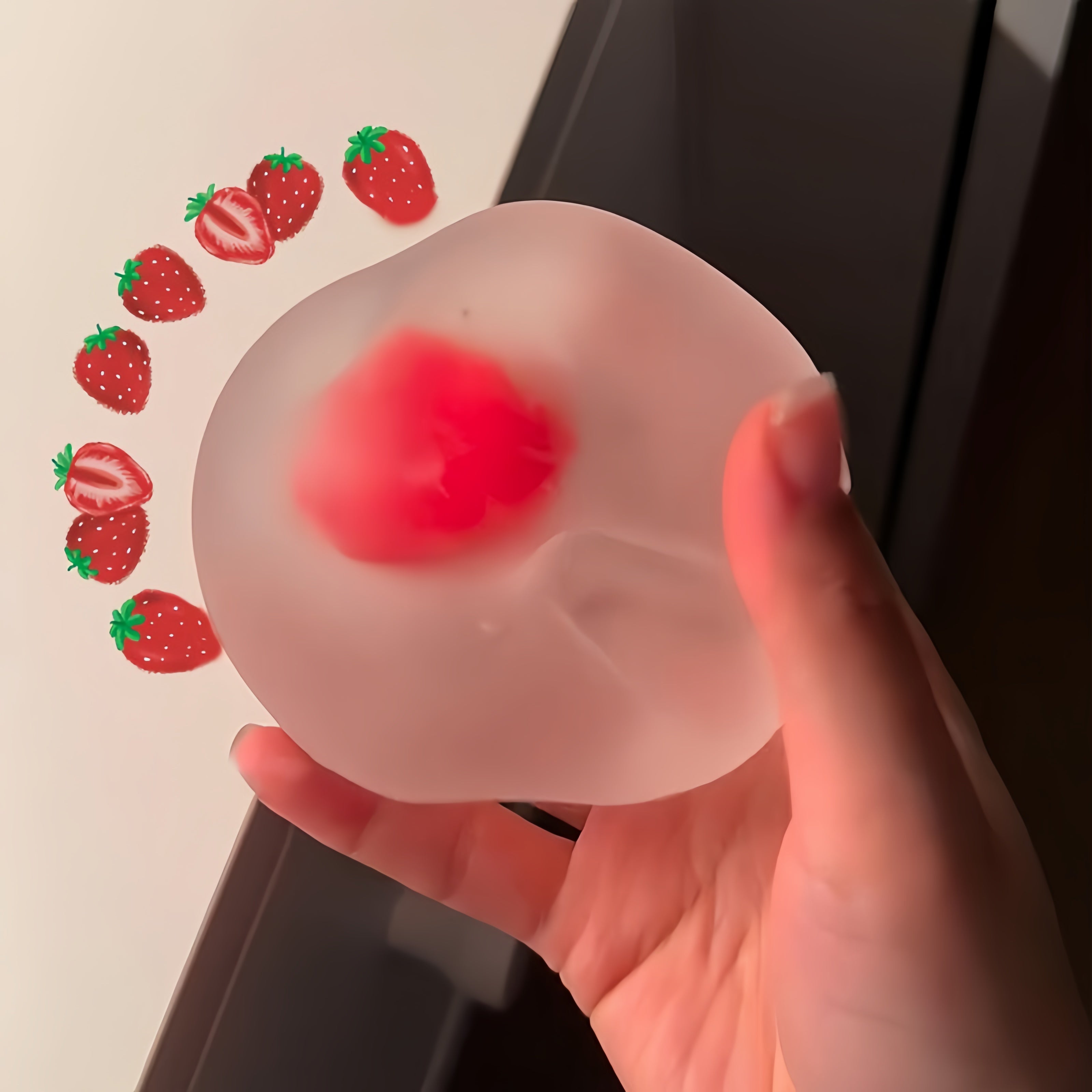 Frosted Strawberry Squishy - 2 Textures | Moldable Slow Rebound (Maltose) & Non-Rebound (Vaseline) Fidget Toy