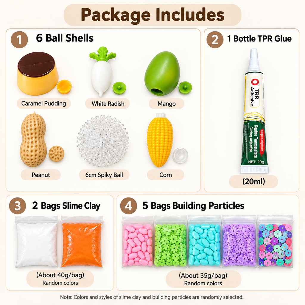 DIY Squishy Kit –Crunchy DIY squishy kit -Sensory Craft Kit with Ball Shells, Slime Clay, Building Beads & TPR Glue