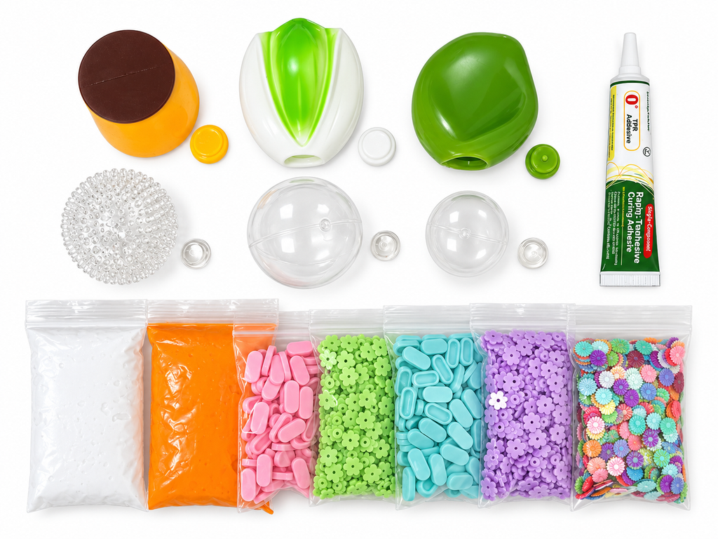 DIY Squishy Ball Making Kit –Crunchy DIY squishy ball - Make 6 Stress Balls | Sensory Craft Kit with Ball Shells, Slime Clay, Building Beads & TPR Glue
