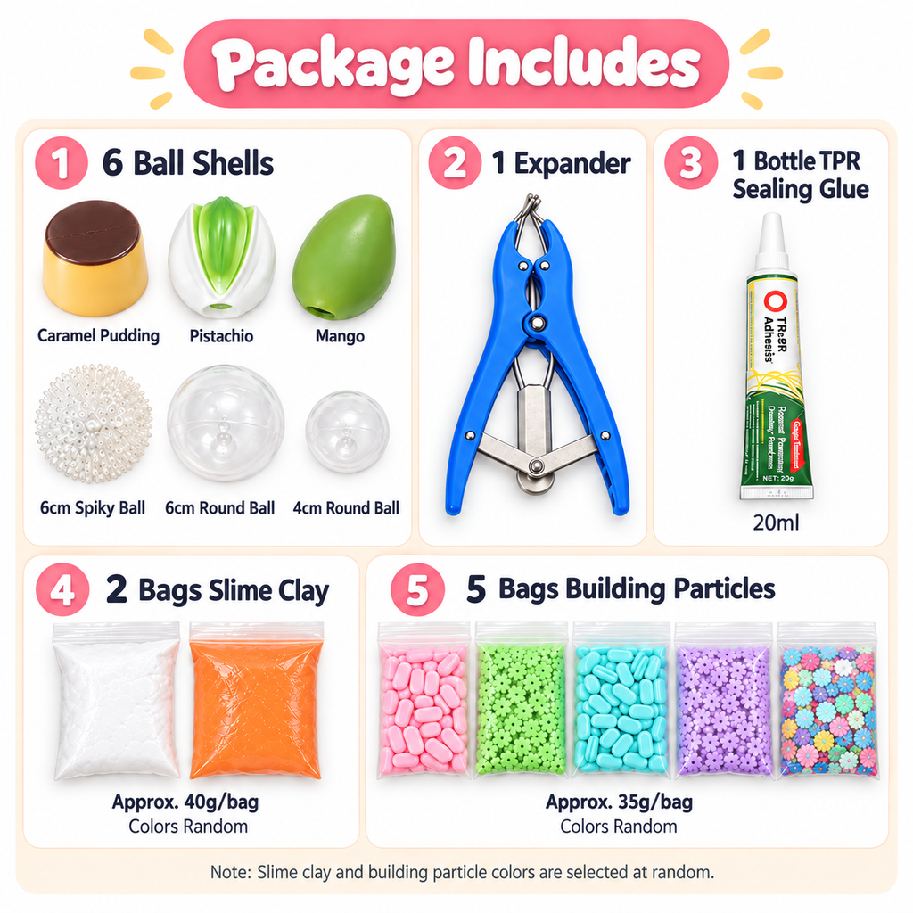 DIY Squishy Ball Making Kit –Crunchy DIY squishy ball - Make 6 Stress Balls | Sensory Craft Kit with Ball Shells, Slime Clay, Building Beads & TPR Glue