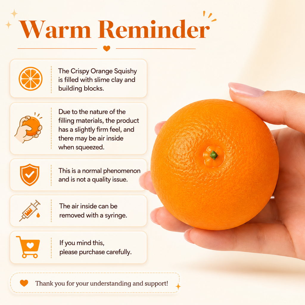 Crunchy Squishy - Orange Crunchy Squishy - ASMR Crunchy Office Stress Relief Desk Ornament, Adult Sensory Squeeze Gift, Firm Texture for Medium & Strong Grip