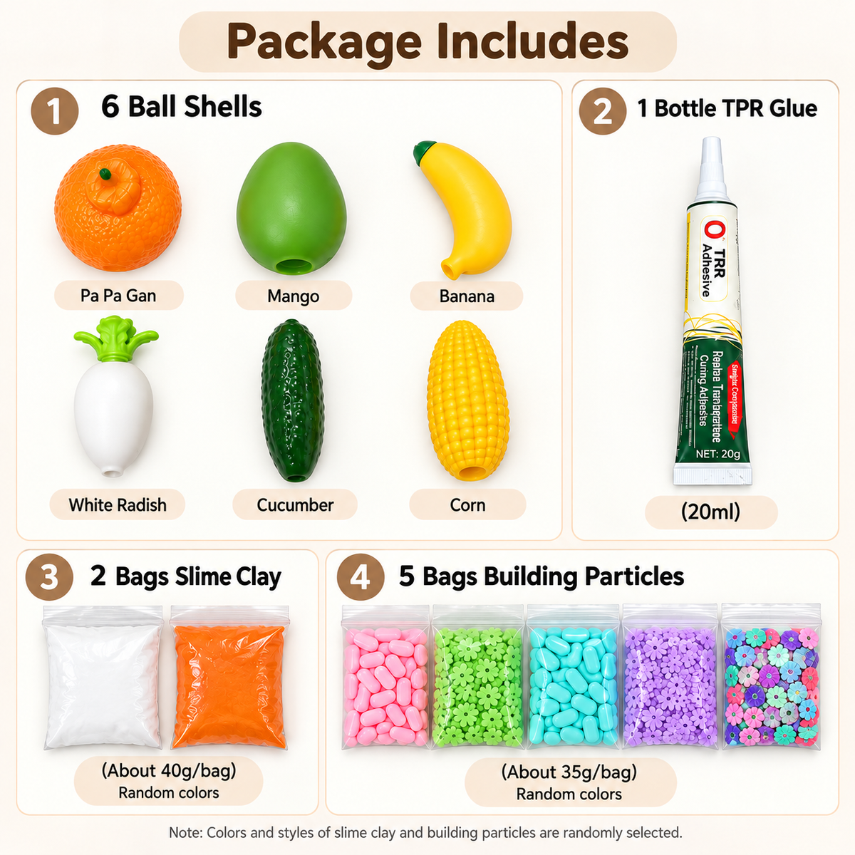 DIY Squishy Ball Making Kit –Crunchy DIY squishy ball - Make 6 Stress Balls | Sensory Craft Kit with Ball Shells, Slime Clay, Building Beads & TPR Glue