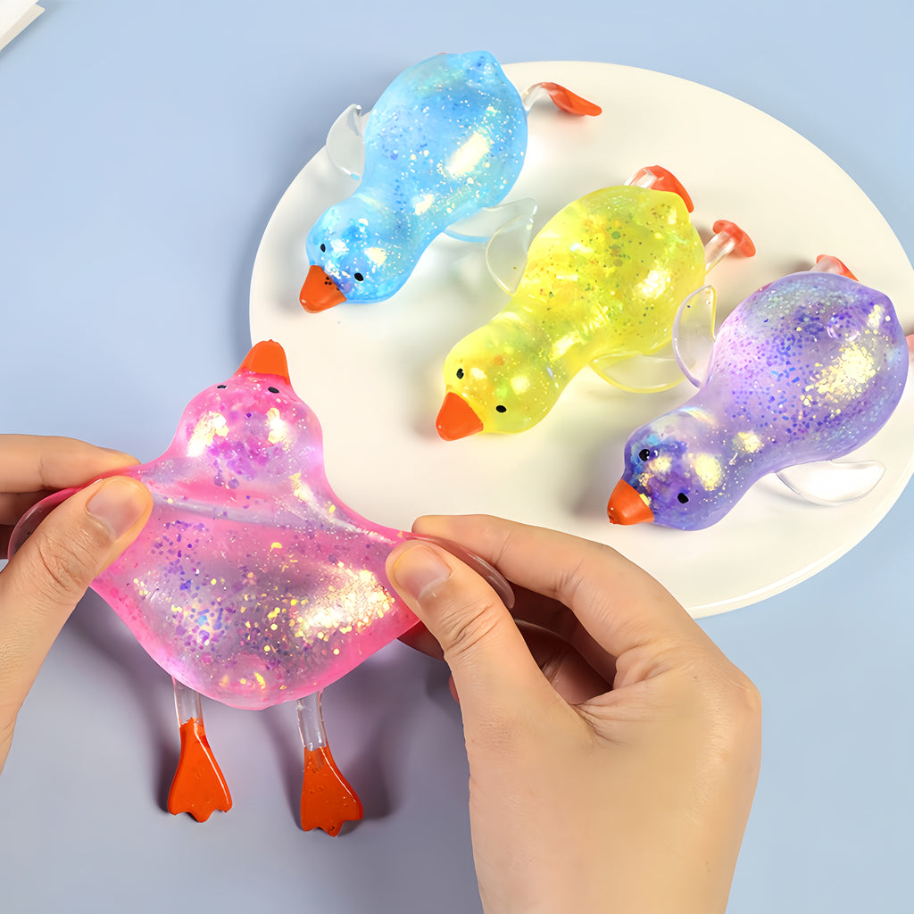 Glitter Aurora Duck Maltose Squishy – 13cm Soft Stress Relief Toy | Refrigerate for Better Malleability
