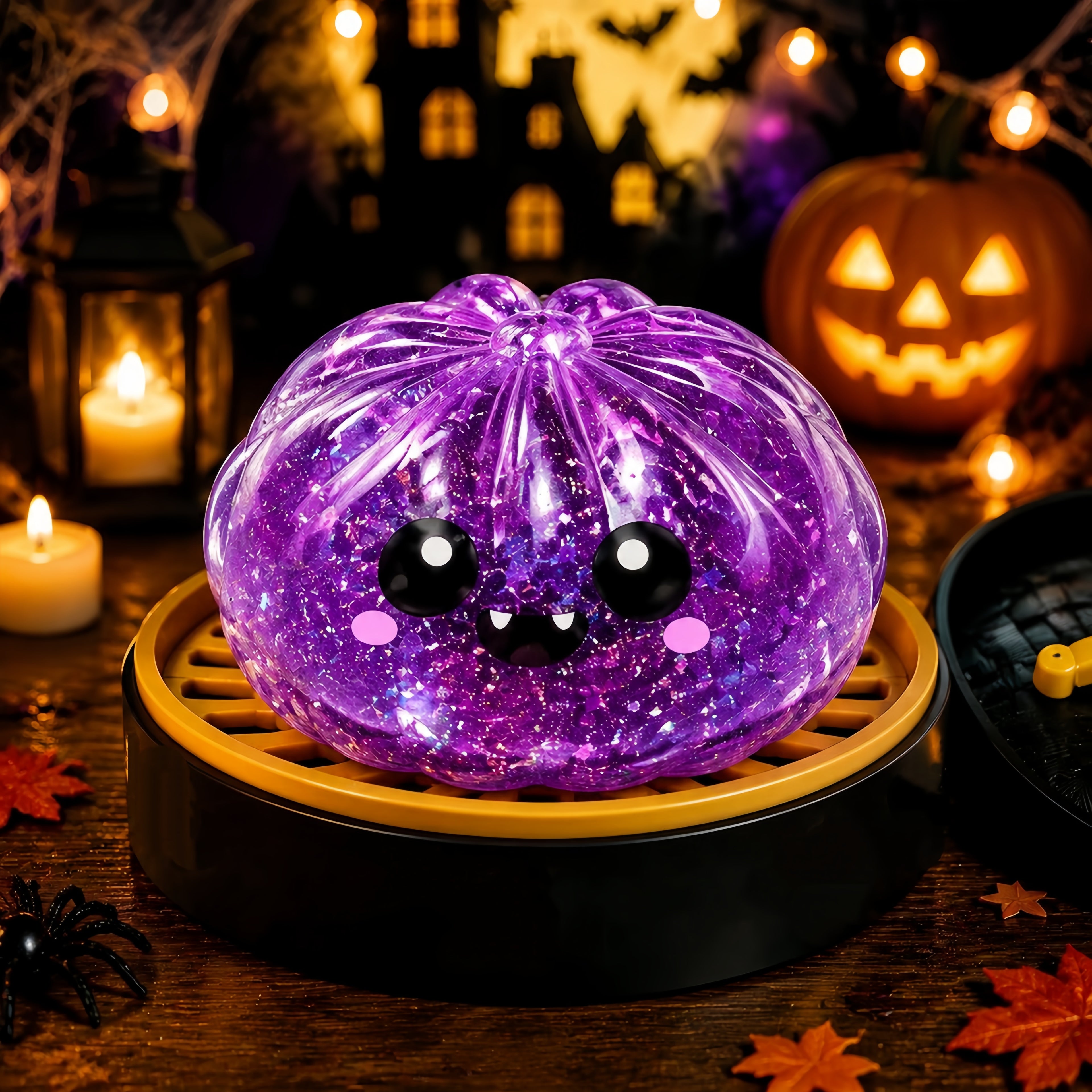 Halloween Themed Dumpling Mystery Box, Soft Resilient Glitter‑Gel Filled Sensory Desk Decor, Random 6‑Style Assortment, Holiday Stress Relief Ornament, Ideal Halloween Gift
