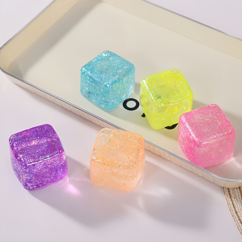 Ice Cube Squishy Toy | Large 5cm Glitter Ice Cube Squishy | Colorful Stress Relief Sensory Fidget | Soft & Relaxing Squish