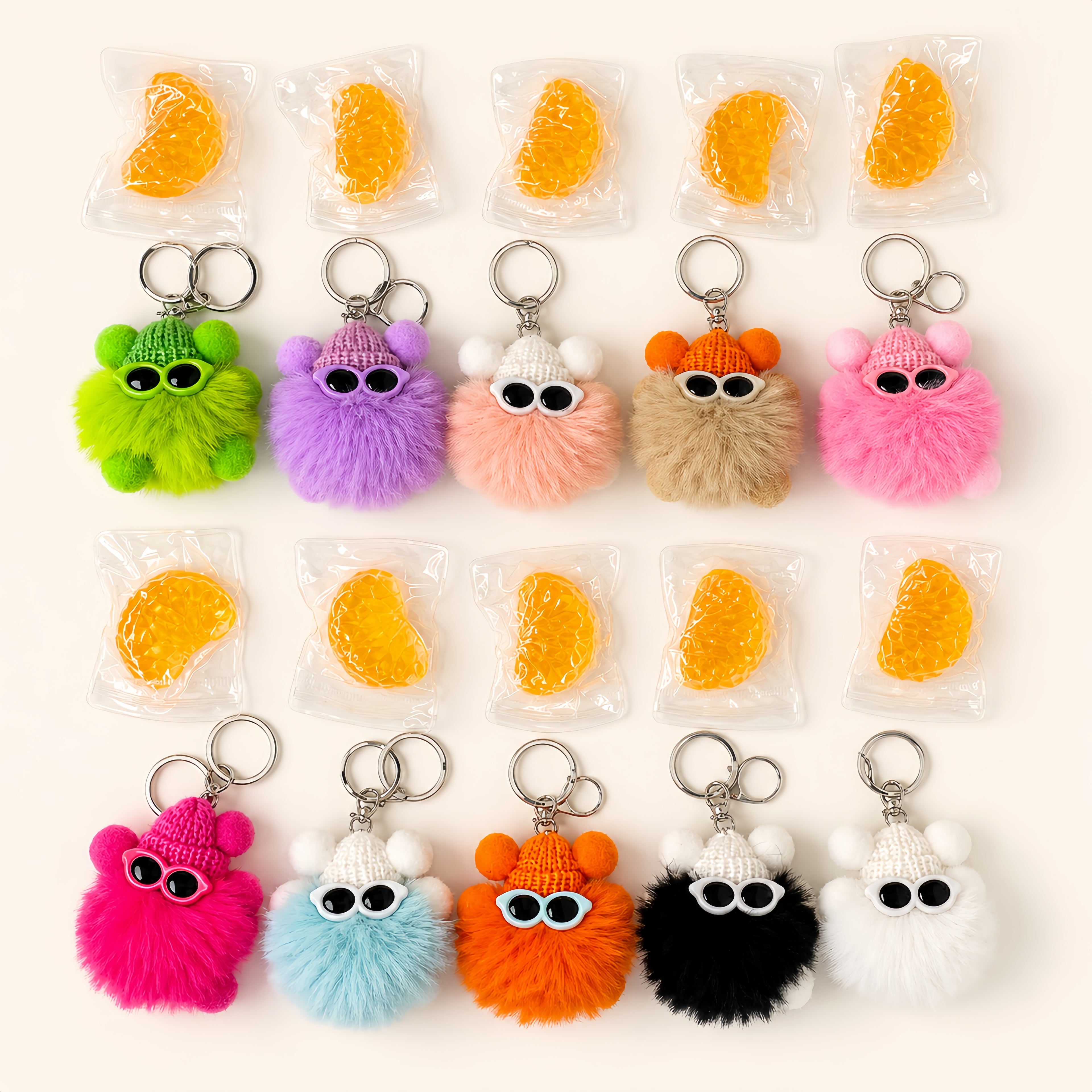 5Pcs Mandarin Orange Slice Squeeze Set - Mini Portable Stress Relief Squeeze Charms, Cute Keychain & Phone Pendant, Ideal Party Favors & Small Gift Sets