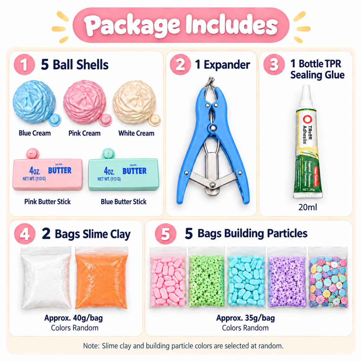 DIY Squishy Ball Making Kit –Crunchy DIY squishy ball - Make 6 Stress Balls | Sensory Craft Kit with Ball Shells, Slime Clay, Building Beads & TPR Glue