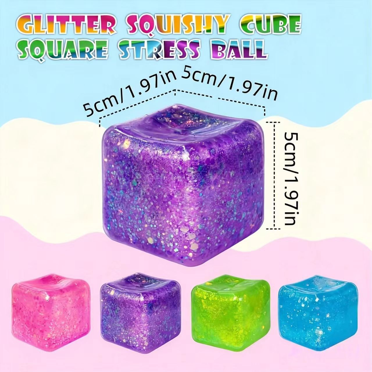 Ice Cube Squishy Toy | Large 5cm Glitter Ice Cube Squishy | Colorful Stress Relief Sensory Fidget | Soft & Relaxing Squish