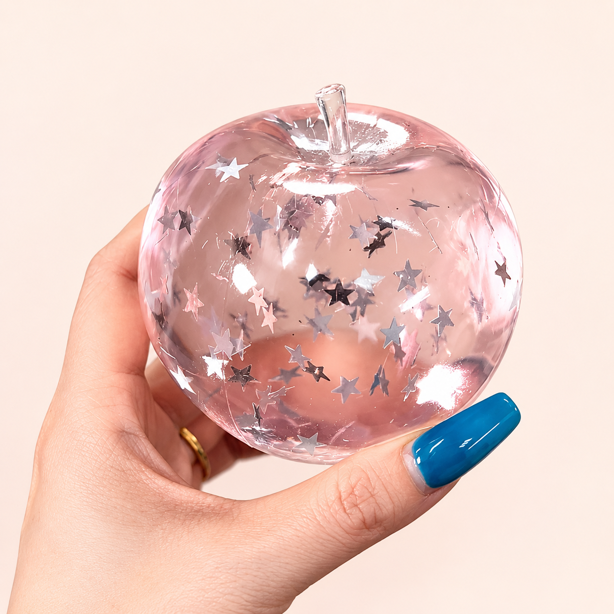 Chiboki Squishy, Chiboki Apple Squishy, Pink Star Glitter Apple Squeeze - Petroleum Jelly Filled Soft Moldable Non-Rebound Stress Relief, Shiny Desk Ornament & Adult Gift