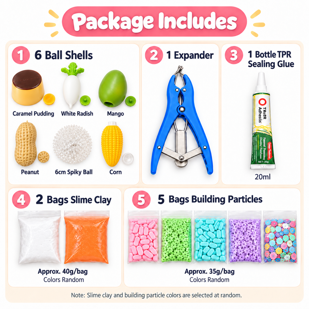 DIY Squishy Ball Making Kit –Crunchy DIY squishy ball - Make 6 Stress Balls | Sensory Craft Kit with Ball Shells, Slime Clay, Building Beads & TPR Glue