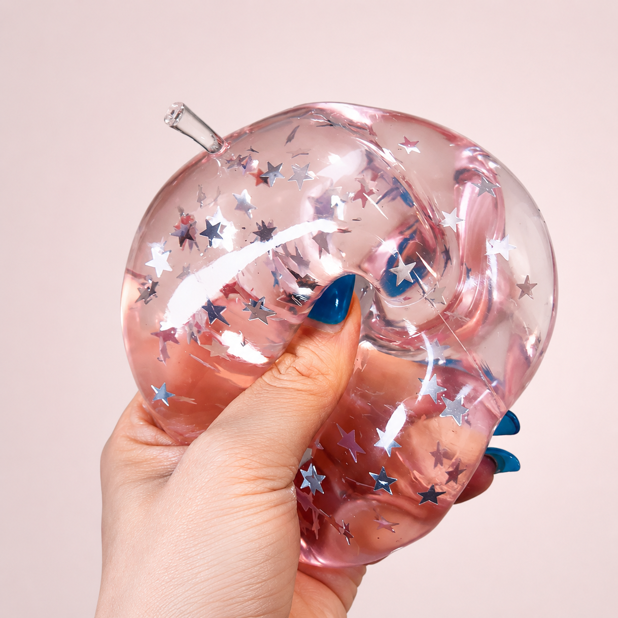 Chiboki Squishy, Chiboki Apple Squishy, Pink Star Glitter Apple Squeeze - Petroleum Jelly Filled Soft Moldable Non-Rebound Stress Relief, Shiny Desk Ornament & Adult Gift