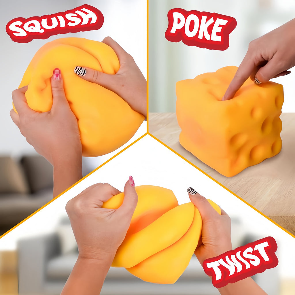 Jumbo Cheese Squishy - 10cm Slow Rebound Fidget Toy | Soft EVA Flour-Filled Stress Ball Funny Squishy Cheese Block – Yellow Moldable Sensory Fidget Toy with Squeeze Feature, Cute Creative Valentine’s Day Gift for Friends
