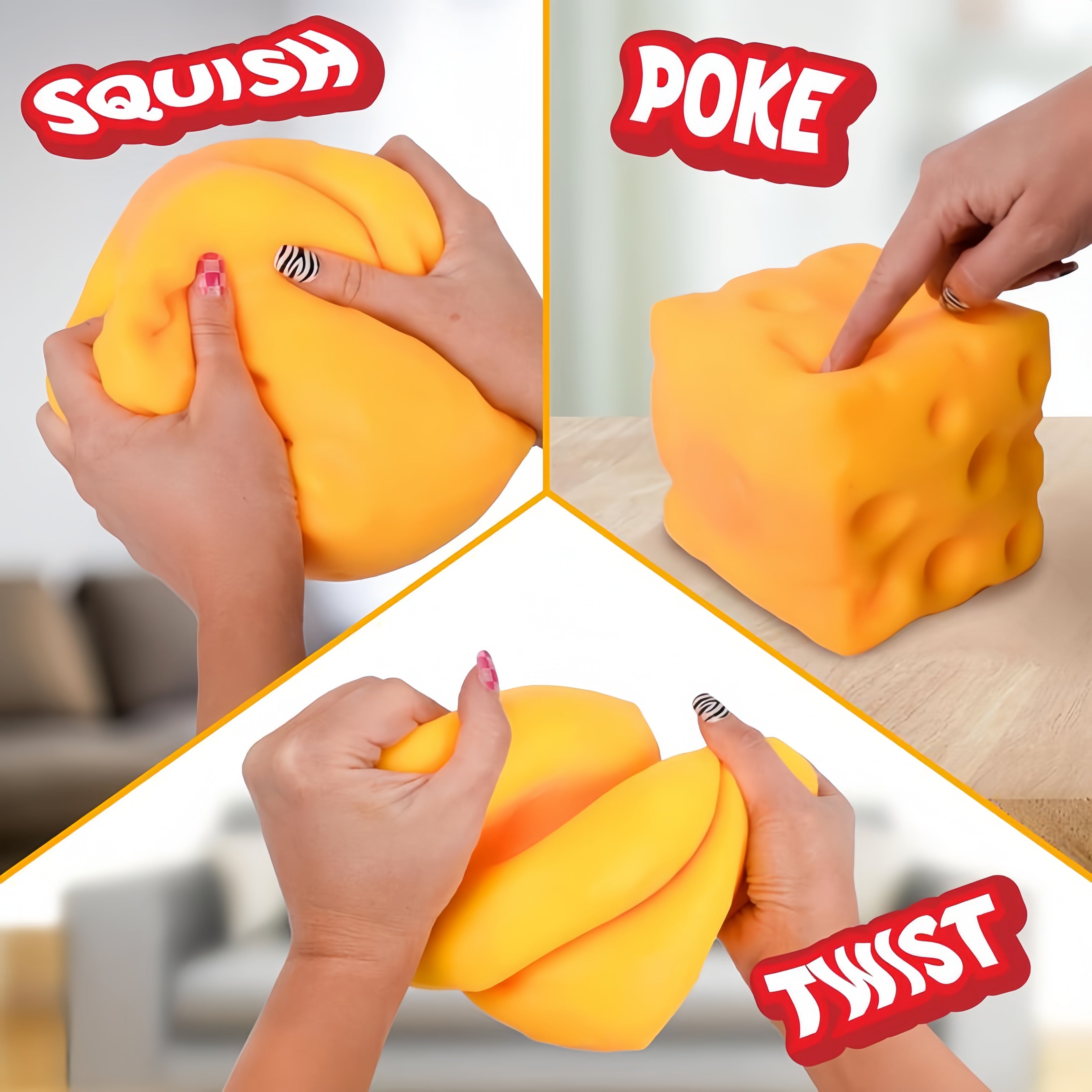 Jumbo Cheese Squishy - 10cm Slow Rebound Fidget Toy | Soft EVA Flour-Filled Stress Ball Funny Squishy Cheese Block – Yellow Moldable Sensory Fidget Toy with Squeeze Feature, Cute Creative Valentine’s Day Gift for Friends