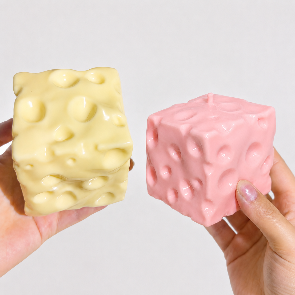 Squishy Faseline Cheese Block - 5cm/1.97in Yellow/Pink Mini Moldable Fidget Toy with Squeeze Feature
