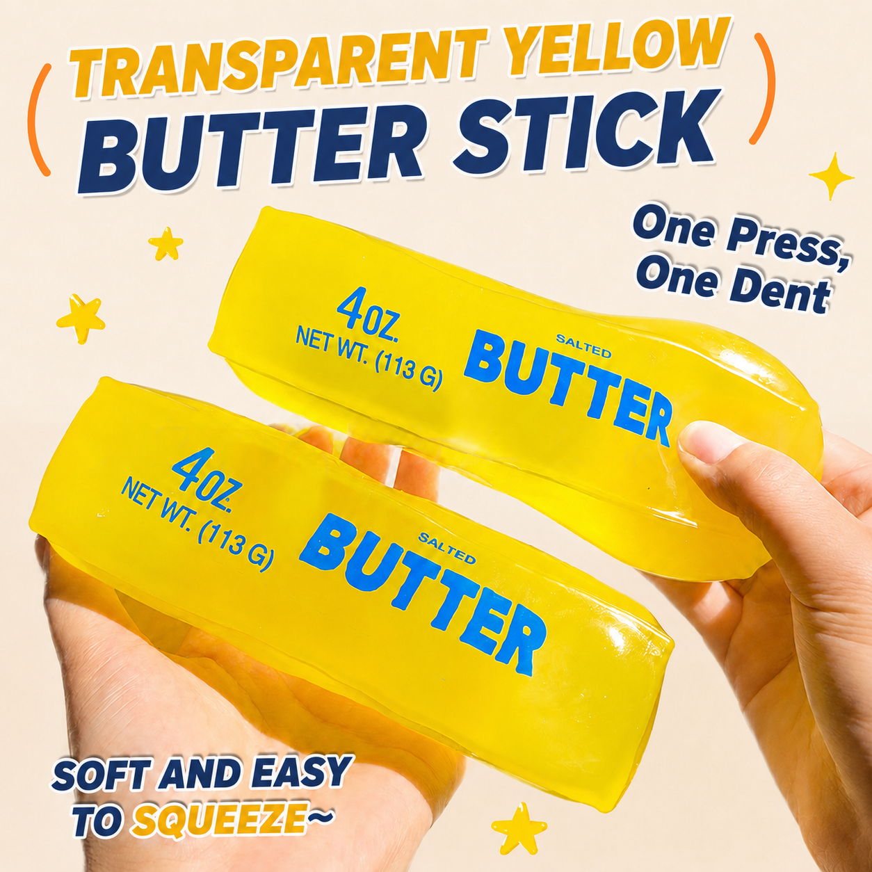 Butter Stick Squishy, Large Petroleum Jelly Filled Butter Stick Squeeze - Ultra Soft Moldable Non-Rebound Stress Relief, Office Desk Decor & Party Gifts