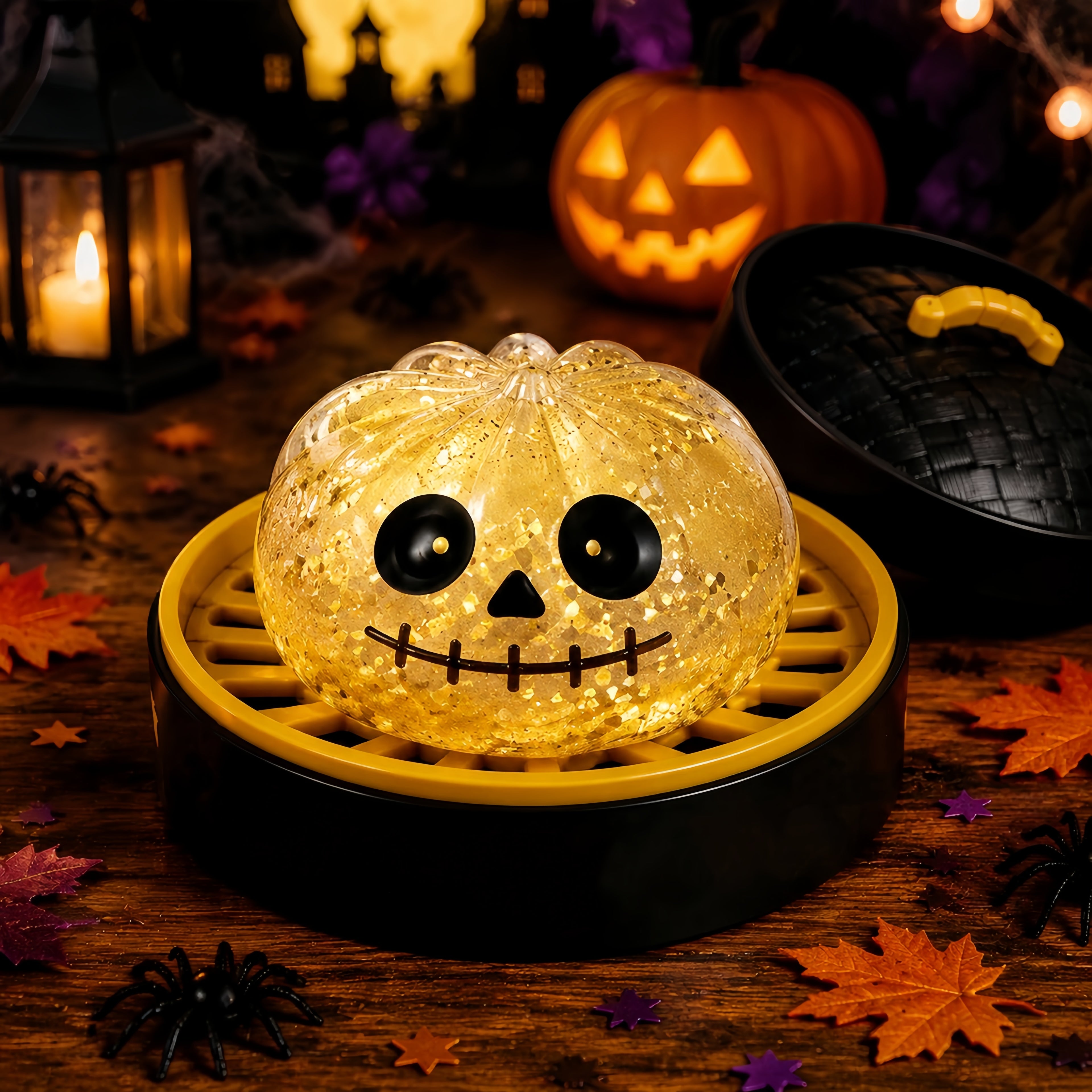 Halloween Themed Dumpling Mystery Box, Soft Resilient Glitter‑Gel Filled Sensory Desk Decor, Random 6‑Style Assortment, Holiday Stress Relief Ornament, Ideal Halloween Gift