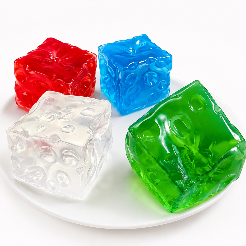 Chiboki Cheese squishy, Giant Ice Cube Cheese Squeeze - Petroleum Jelly Filled Moldable Non-Rebound Stress Relief, Large Full-Size Desk Ornament & Adult Gift