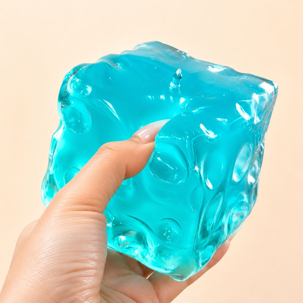 Chiboki Cheese squishy, Giant Ice Cube Cheese Squeeze - Petroleum Jelly Filled Moldable Non-Rebound Stress Relief, Large Full-Size Desk Ornament & Adult Gift