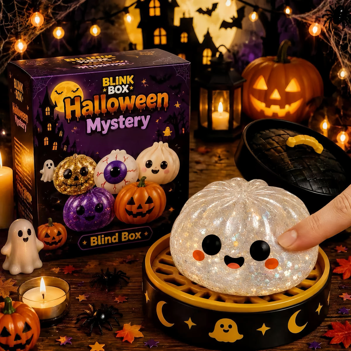 Halloween Themed Dumpling Mystery Box, Soft Resilient Glitter‑Gel Filled Sensory Desk Decor, Random 6‑Style Assortment, Holiday Stress Relief Ornament, Ideal Halloween Gift