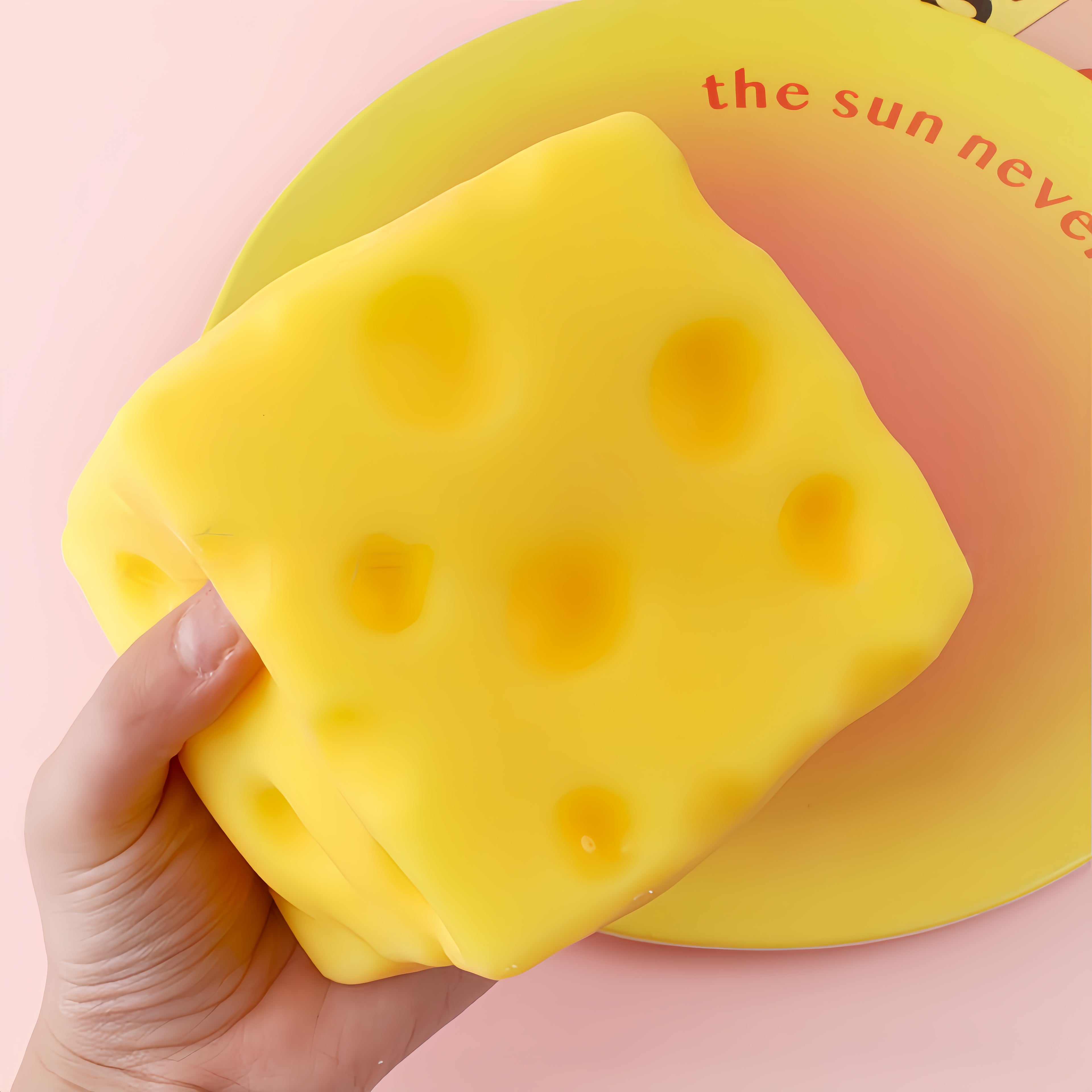 Jumbo Cheese Squishy - 10cm Slow Rebound Fidget Toy | Soft EVA Flour-Filled Stress Ball Funny Squishy Cheese Block – Yellow Moldable Sensory Fidget Toy with Squeeze Feature, Cute Creative Valentine’s Day Gift for Friends