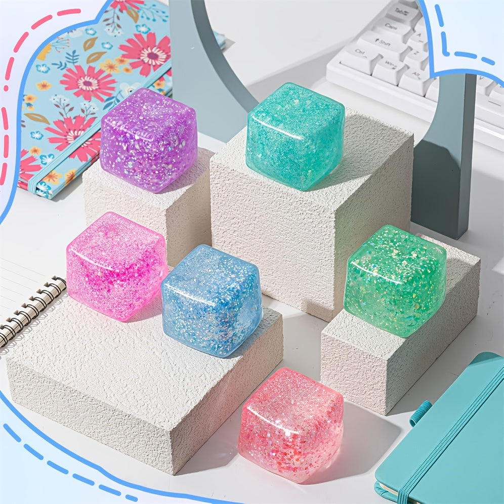 Ice Cube Squishy Toy | Large 5cm Glitter Ice Cube Squishy | Colorful Stress Relief Sensory Fidget | Soft & Relaxing Squish