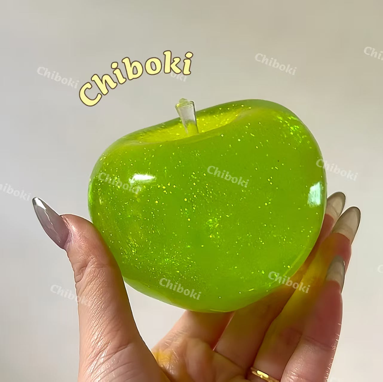 Chiboki squishy Glitter Green Apple Squishy - Moldable Non-Rebound Vaseline Squishy | Sparkly Crystal Stress Ball,Soft Squeeze Stress Relief Desktop Ornament for Adults, Portable Office Decompression Decor, Ideal Party Favor & Holiday Mini Gift