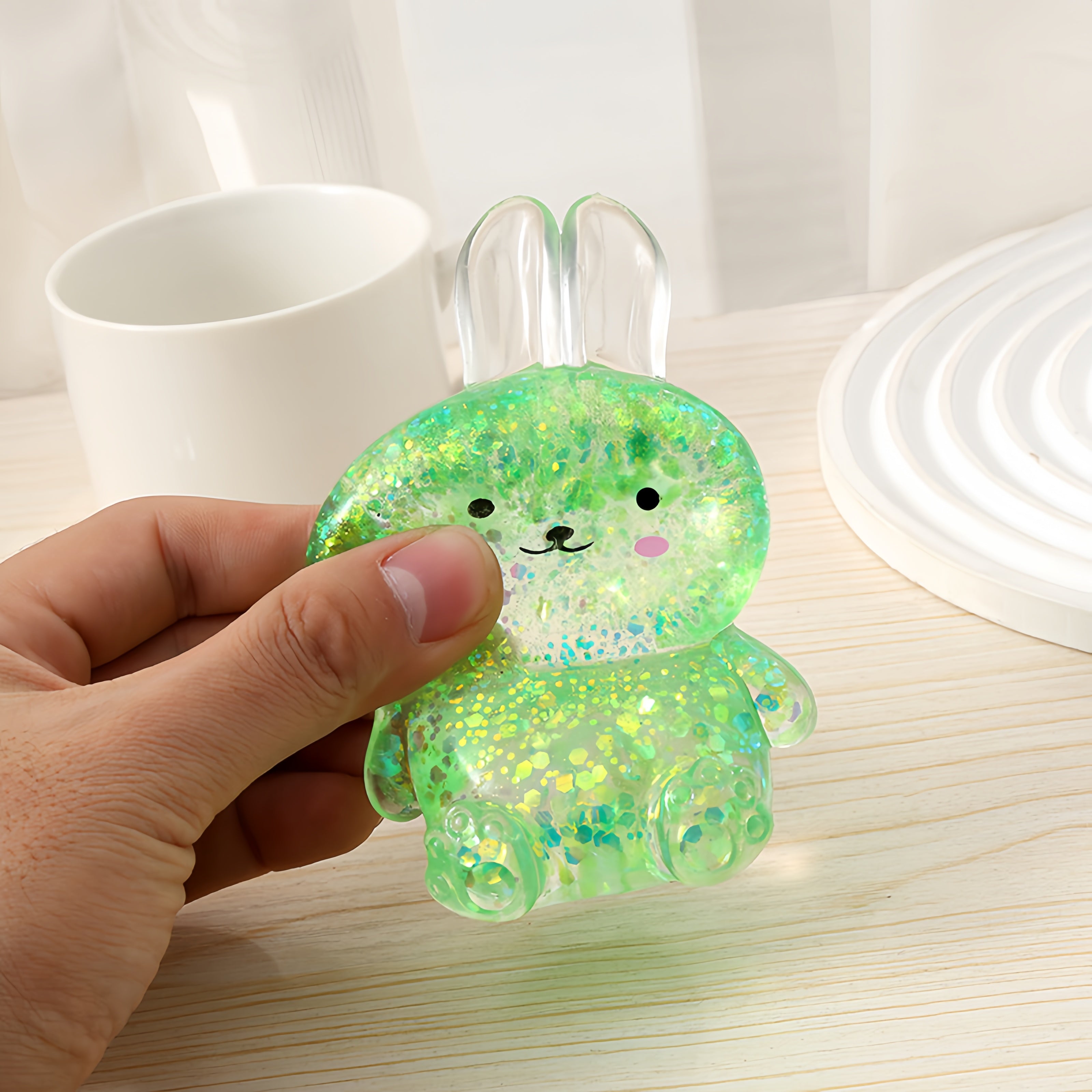 Easter Glitter Bunny Squishy - 10cm Slow Rebound Maltose Fidget Toy | Cute Kawaii Stress Ball