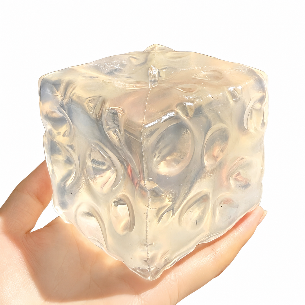 Chiboki-Käse-Squishy, riesiger Eiswürfel-Käse zum Quetschen – mit Vaseline gefüllter, formbarer, nicht zurückfedernder Stressabbau, großer Schreibtischschmuck in voller Größe und Geschenk für Erwachsene