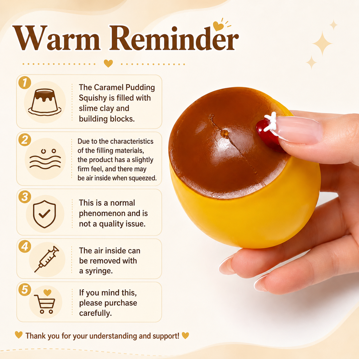 Crunchy squishy - Caramel Pudding Squeeze - ASMR Crunchy Office Stress Relief Desk Ornament, Adult Sensory Squeeze Gift, Firm Texture for Medium & Strong Grip