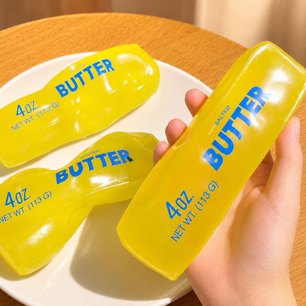 Butter Stick Squishy, Large Petroleum Jelly Filled Butter Stick Squeeze - Ultra Soft Moldable Non-Rebound Stress Relief, Office Desk Decor & Party Gifts
