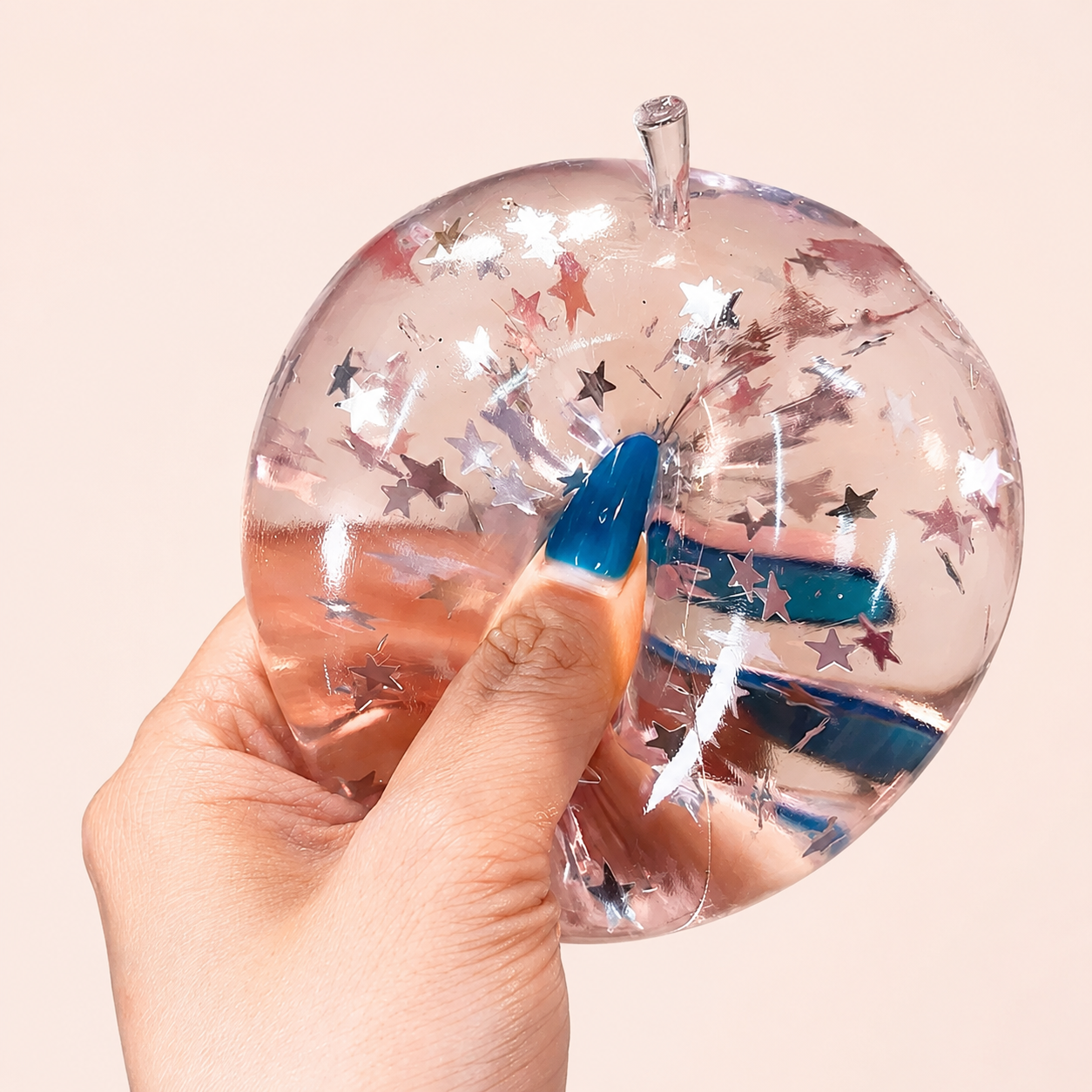 Chiboki Squishy, Chiboki Apple Squishy, Pink Star Glitter Apple Squeeze - Petroleum Jelly Filled Soft Moldable Non-Rebound Stress Relief, Shiny Desk Ornament & Adult Gift