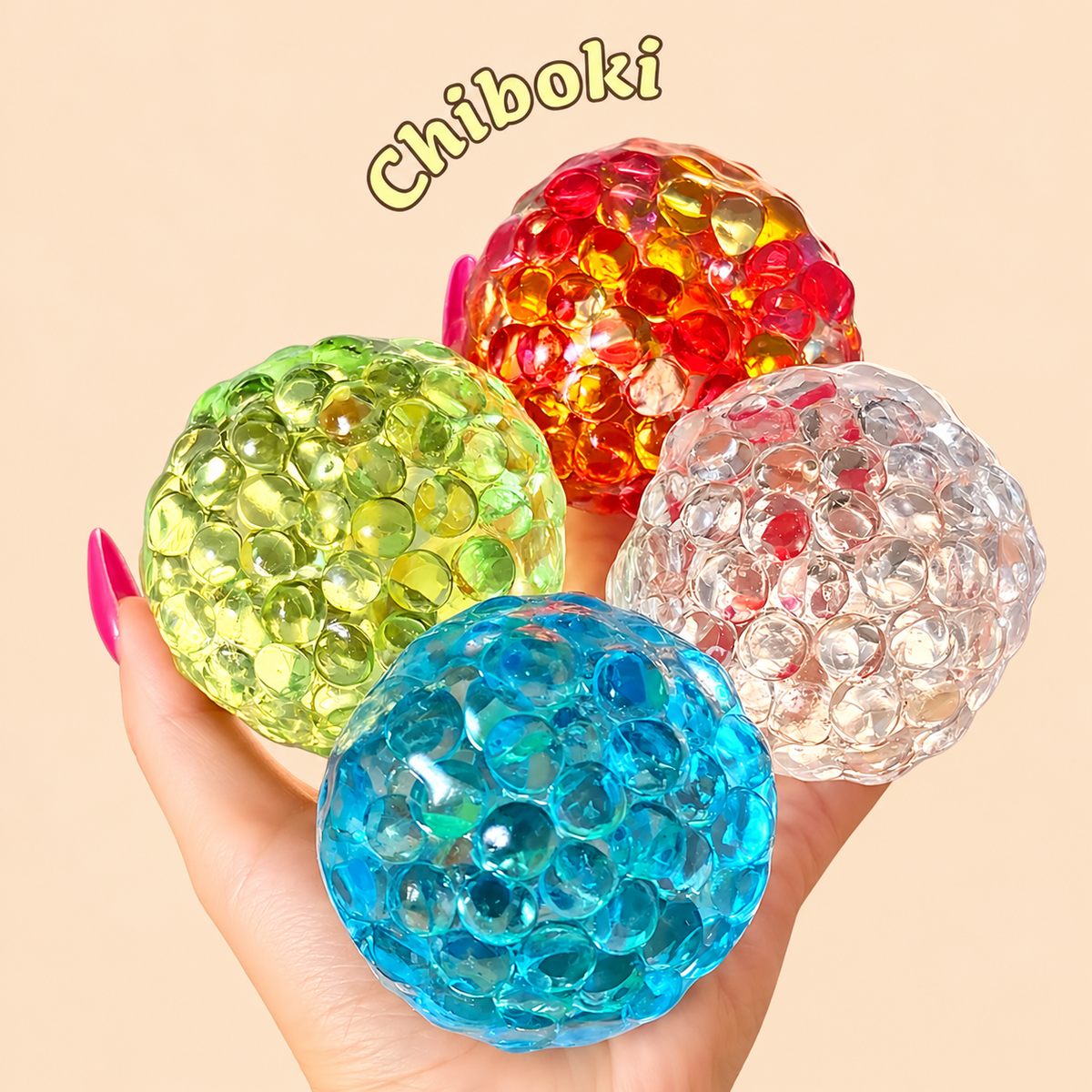 Chiboki Rainbow Candy Pop Beads — Thin-Skin Grainy Petroleum Jelly Handcrafted Moldable Stress-Relief Fidget Ball (Non-Spring-Back)