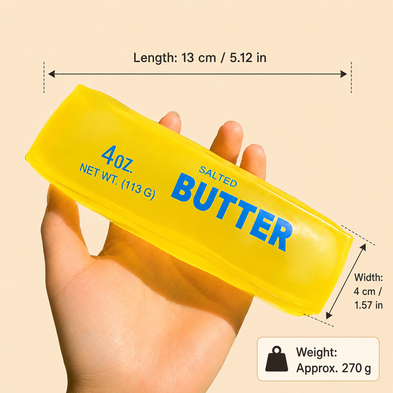 Butter Stick Squishy, Large Petroleum Jelly Filled Butter Stick Squeeze - Ultra Soft Moldable Non-Rebound Stress Relief, Office Desk Decor & Party Gifts