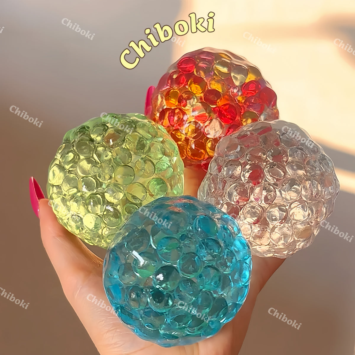 Chiboki Rainbow Candy Pop Beads — Thin-Skin Grainy Petroleum Jelly Handcrafted Moldable Stress-Relief Fidget Ball (Non-Spring-Back)