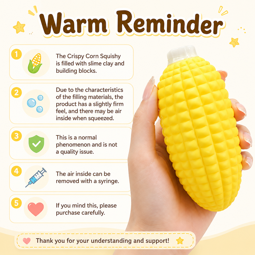 Crunchy squishy - Crispy Corn Squeeze - ASMR Crunchy Office Stress Relief Desk Decor, Adult Sensory Squeeze Gift, Firm Texture for Medium & Strong Grip