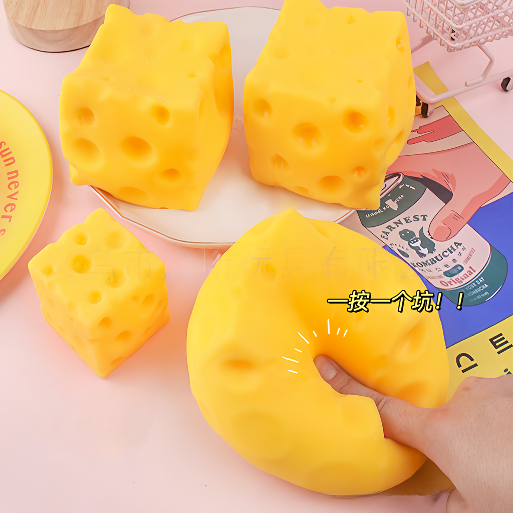 Jumbo Cheese Squishy - 10cm Slow Rebound Fidget Toy | Soft EVA Flour-Filled Stress Ball Funny Squishy Cheese Block – Yellow Moldable Sensory Fidget Toy with Squeeze Feature, Cute Creative Valentine’s Day Gift for Friends