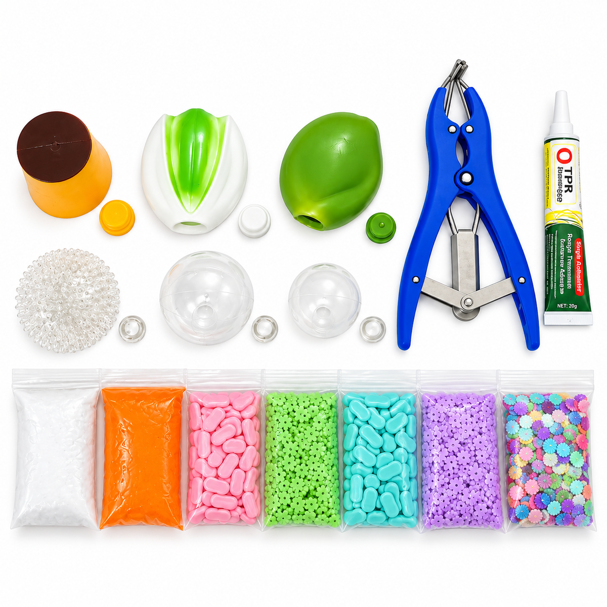 DIY Squishy Ball Making Kit –Crunchy DIY squishy ball - Make 6 Stress Balls | Sensory Craft Kit with Ball Shells, Slime Clay, Building Beads & TPR Glue