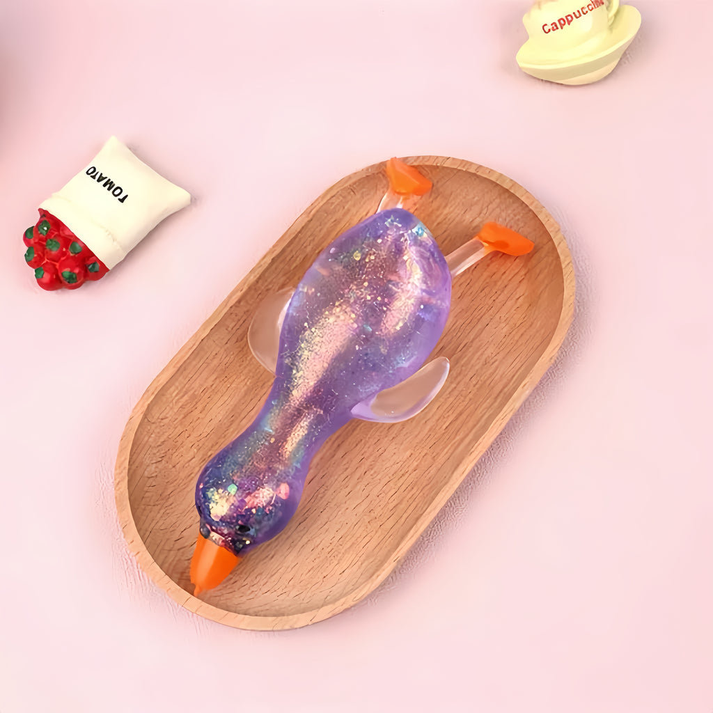 Glitter Aurora Duck Maltose Squishy – 13cm Soft Stress Relief Toy | Refrigerate for Better Malleability