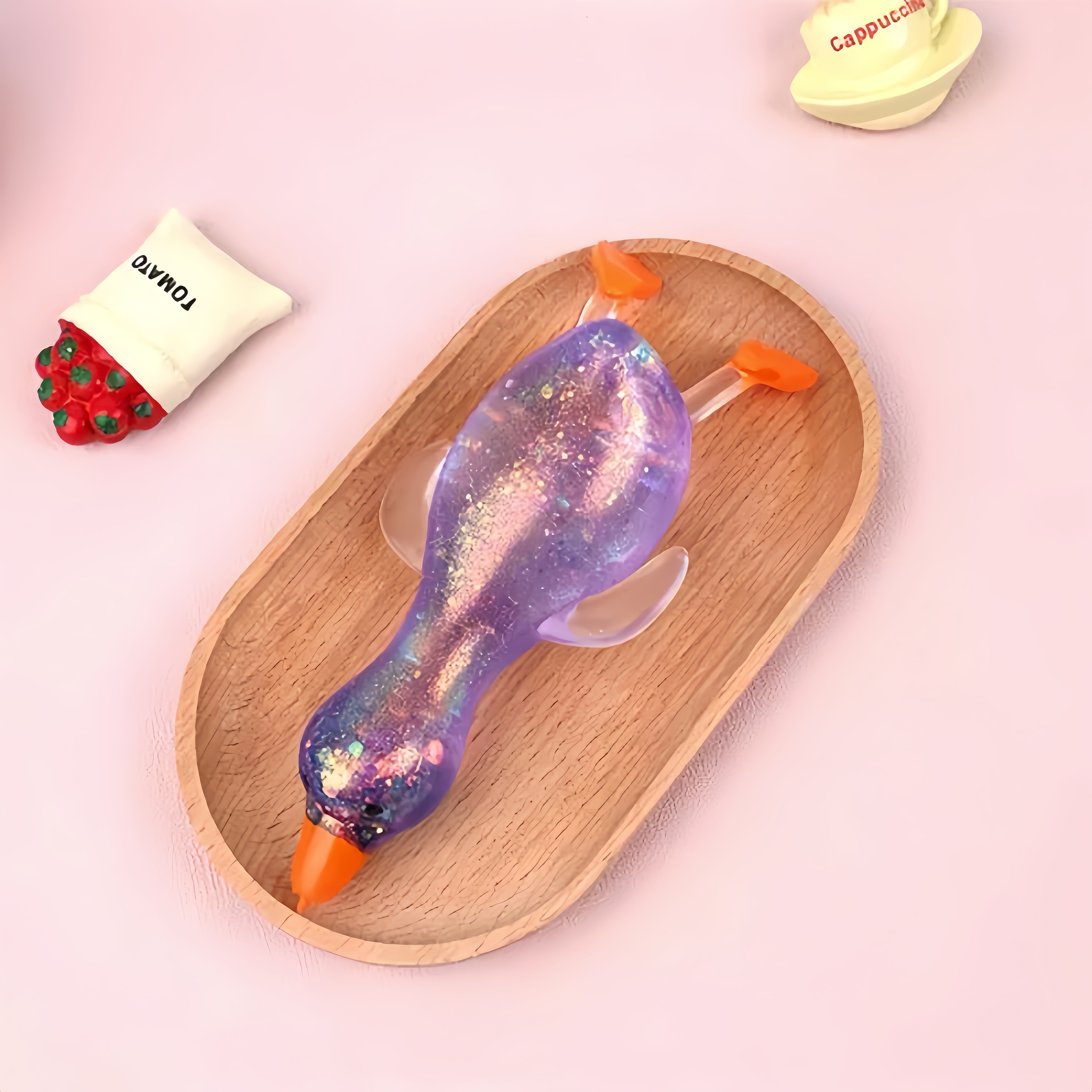 Glitter Aurora Duck Maltose Squishy – 13cm Soft Stress Relief Toy | Refrigerate for Better Malleability