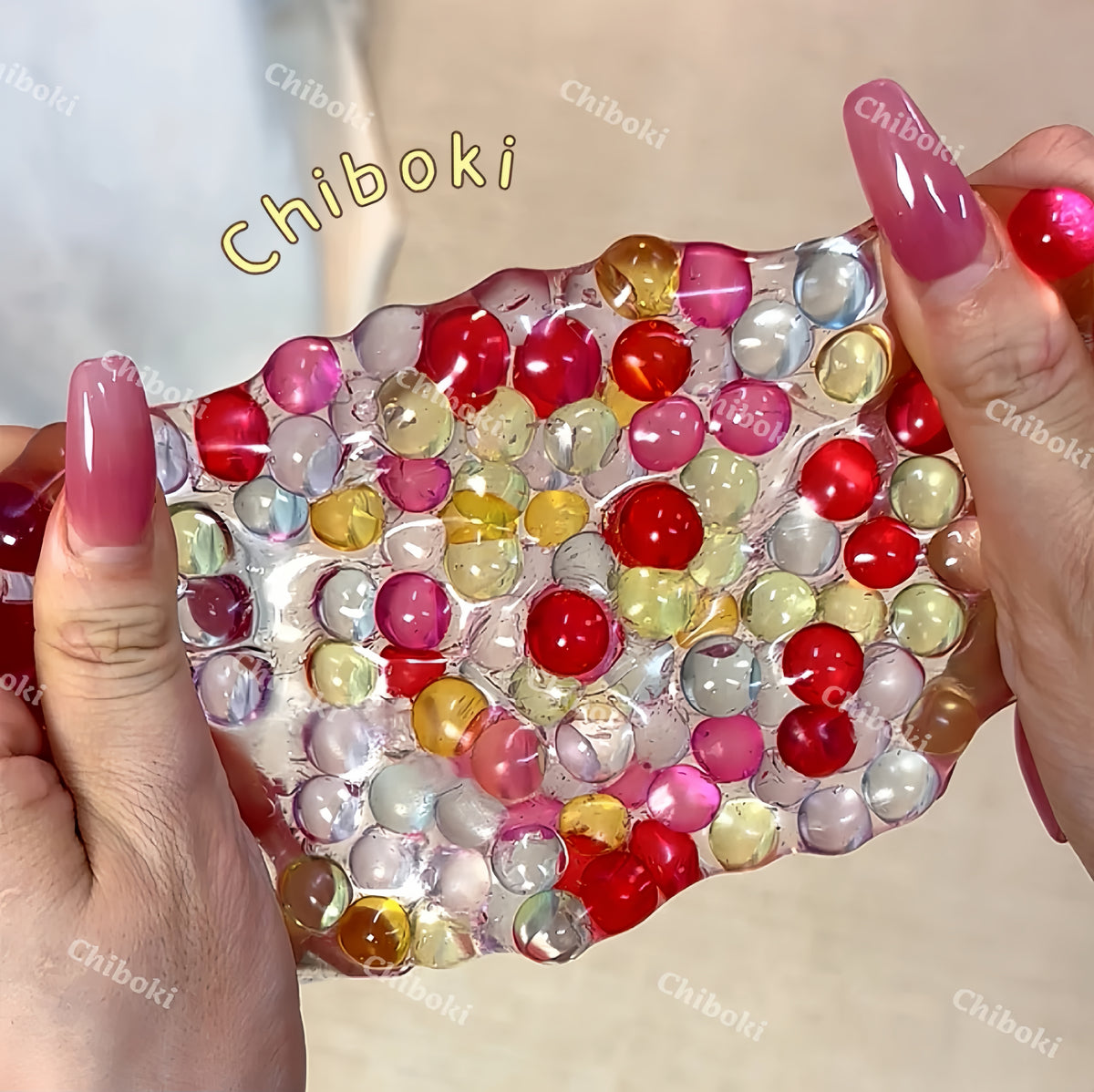 Chiboki Rainbow Candy Pop Beads — Thin-Skin Grainy Petroleum Jelly Handcrafted Moldable Stress-Relief Fidget Ball (Non-Spring-Back)